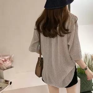 [룽스_64]반오픈 데일리오피스 카라 세로 줄무늬 여성 셔츠