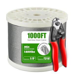 WAYSKA 3CM 8인치 T316 스테인리스 스틸 데크 항공기 DIY 1000피트 구조 난간 로프 펜스 커터가 와이어 7가닥 케이블 케이블 난간용 있는 304M
