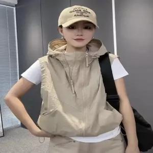 여름 여성 경량 후드 조끼 민소매 외투 빅사이즈 후디
