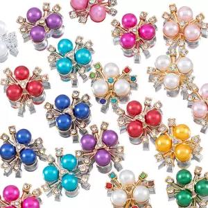 30PCS 21mm 플라워 진주 유리 라인스톤 반짝이는 크리스탈 보석 공예 의류용 플랫백 헤어 DIY 웨딩 장식