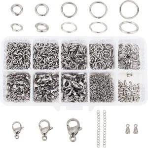 PH PandaHall 830pcs 주얼리 제작 결과 스테인리스 스틸 5가지 스타일 점프 링 3가지 랍스터 클로 클래스