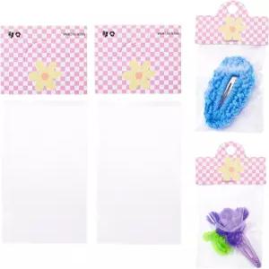 Bestewelry 100Pcs 주얼리 포장 가방 3x2 인치 OPP 셀로판 백 꽃무늬 종이 접이식 헤더 카드로 소규모
