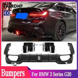리어 디퓨저 립 핏, BMW 호환 3 시리즈 G20 스포츠 330i M340i 글로스 블랙, 2019-2023