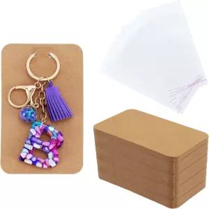 셀프 씰링 백이 있는 키체인 디스플레이 카드 100 PCS 3인치 x 4.7인치 보석 포장재용 홀더 브라운