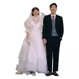 웨딩드레스 피로연 복고풍 빈티지 촬영용 반팔 하얀색