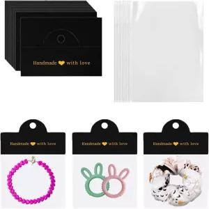 ALLWSLucky 100Pcs 중소기업용 주얼리 포장 판매용 투명 가방이 있는 핸드메이드 러브 디스플레이 카드