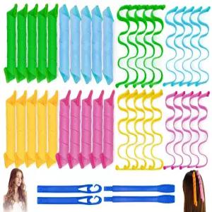 40PCS 헤어 컬링기 무열 매직 롤러 웨이브 및 나선형 두 가지 스타일 포머(2인치)와 스타일링 후크 키트