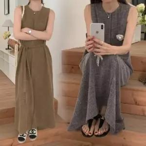 여자 베이직 루즈핏 절개 민소매 원피스