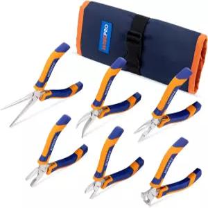 WISEPRO 6피스 미니 플라이어 세트 파우치 포함 긴 코 바늘 구부러진 조합 엔드 커터 및 DIY 보석 전자
