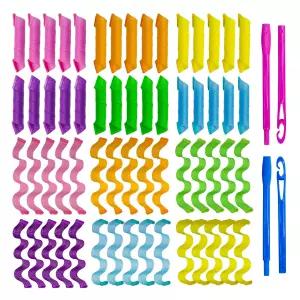 60pcs 무열 헤어 컬러스 나선형 및 웨이브 스타일링 키트 2가지 스타일 여성용 짧은 중간 긴 머리용 후크