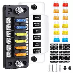 해상 자동차 트럭 보트 RV 밴 DC 12V용 6방향 퓨즈 블록 6개 회로 박스 12V 블레이드 홀더 방수 커버 패널