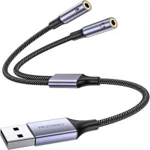 듀얼 TRS 3극 3.5mm 헤드폰 및 마이크 잭이 MOSWAG USB 어댑터 외장 사운드 카드 레오 케이블 Windows Mac