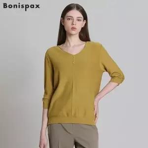 [보니스팍스(Bonispax)] 7부 소매 단추셔링 브이넥 니트 (택가격: 79000원)