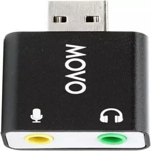 PC 및 Mac용 Movo USB-AC 3.5mm TRS 마이크에서 2.0 레오 외장 사운드 카드 어댑터 컴퓨터 또는 노트북용