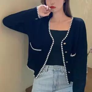 라이더가죽자켓 여성 캐주얼 브이넥 금장 배색 니트 가디건 점퍼 자켓