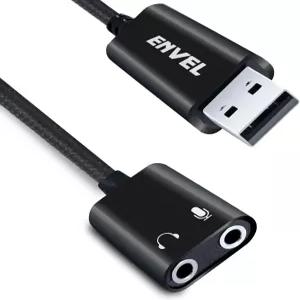 ENVEL USB 3.5mm 어댑터 듀얼 TRS 3극 헤드폰 및 PS4/PS5/PC/노트북용 마이크 잭 칩 내장 블랙 프로