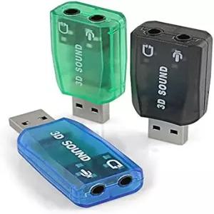 VizGiz 3팩 USB 사운드 카드 어댑터 5.채널 3D 외장 3.5MM 8 잭 레오 헤드셋 마이크 헤드폰 이어폰 그 앤
