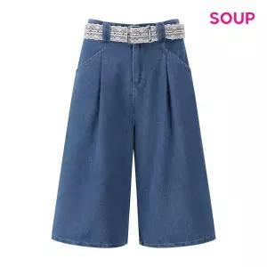 [롯데백화점]SOUP 레이스 벨트 세트 백 밴딩 5부 데님 팬츠 S65LP04