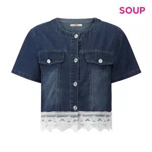 [롯데백화점]SOUP 자수 레이스 밑단 워싱 데님 반팔 자켓 S65JK02