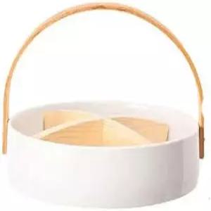 세라믹 고체 목재 건조 과일 접시 손잡이 구획 그리드 바구니 멜론 씨앗 티 컵 트레이 캔디 디저트 색상 B