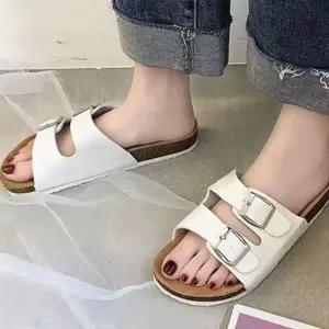 [하프클럽/]여성 가죽 샌들 남녀공용 샌들 데일리 더블 스트랩 코르크 여름