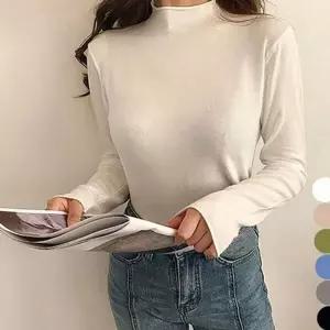베이직 반목 목폴라 폴라티 데일리 여성 긴 팔 티셔츠 소프트