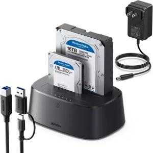 UGREEN 듀얼 베이 하드 드라이브 도킹 션 - 48 USB C 3.0에서 SATA I/II/III 인 리더 오프라인 클론 및 기