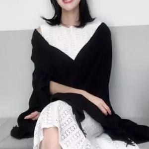 [하프클럽/]겨울 캐시미어 케이프 숄 가디건 여성용 레이어드 판초 블랙