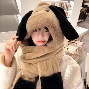 [하프클럽/]강아지 방한 모자 목도리 일체형 장갑 후드 머플러 귀여운 반려