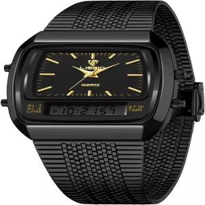 남성용 레트로 아날로그-디지털 시계 스퀘어 케이스 알람 및 스톱워치가 포함된 쿼츠 듀얼 타임 30M 방수