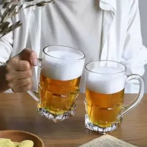디자인 유리 맥주 잔 하이볼 손잡이 유리 컵 두꺼운 대용량