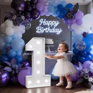 3FT 마크키 넘버 1 라이트 포함 대형 업 사인 생일 파티 장식 및 기념일 배경 빅 모자이크