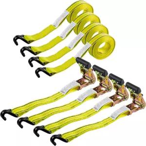오토폰더 4pcs 2 x 5피트 헤비 듀티 래칫 카고 다운 스트랩 3000파운드 브레이크 강도 와이어 후크 엔드