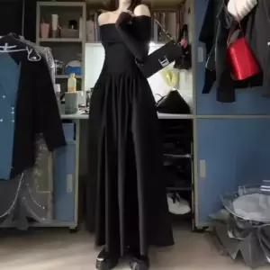 페브레로 원피스 스커트 블랙 여름 여성여름스커트 일자 어깨 셔링 긴팔 A라인 UNO2