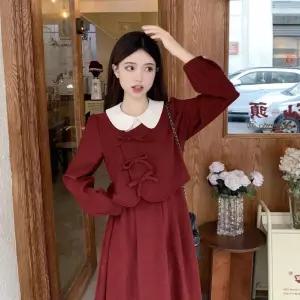 세군다 여자 가을 원피스 하객 스커트 빅사이즈 프렌치 빈티지 가짜 투피스 레드 DOS3