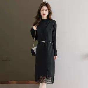 세군다 하객 빅사이즈 긴팔 니트 치마 원피스 여사친 하프 가을 DOS3