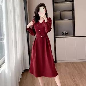 세군다 여친 치마 원피스 레드 가을 빈티지 프렌치 로맨틱 설날 하객 브이넥 DOS3