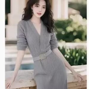 세군다 스커트 니트 원피스 여성 레드 가을 하객 프렌치 롱스커트 DOS3