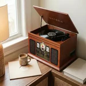 복고풍 레트로-디자인 LP 턴테이블 오디오 CD 카세트 테이프 FM라디오 블루투스 스피커 LINE OUT 헤드폰단자