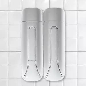 클린라인 벽걸이 물비누 디스펜서 2구 300ml 실버 샴푸통 린스통