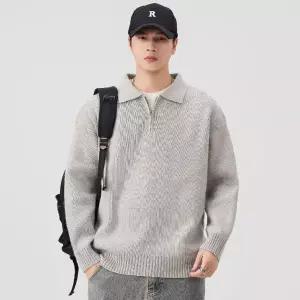 보니따스 니트 남친 캐주얼 빈티지 커플 솔리드 터틀넥 칼라넥 집업 풀오버 스웨터 ADOR1