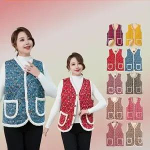 김장 꽃무늬 단추 보온 누빔 트윗 융털 조끼 10컬러