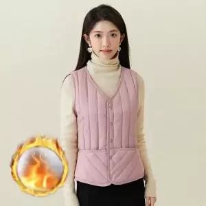 경량 패딩 조끼 여자 브이넥 겨울 보온 이너 베스트
