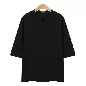 블랙 오버핏 반팔 티셔츠 남성 7부 반팔티 무지 라운드