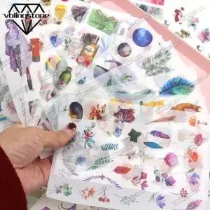 6 시트 Washi 종이 스티커 Scrapbooking 꽃 일기 앨범 미학 편지지 장식