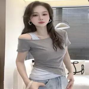 라인댄스복 상의 의상 블라우스 원숄더 댄스티 댄스복 에어로빅 공연복 반팔