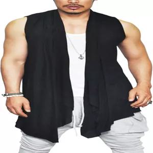 COOFANDY 남성 러플 숄 칼라 가디건 민소매 오픈 프론트 기모노 조끼