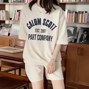 여성 여름 링클프리 레터링 반팔 티셔츠 밴딩 반바지 츄리닝 세트 PST0417S 빅사이즈 루즈핏