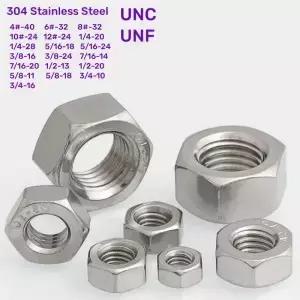 UNC UNF 육각 너트 4 6 8 10 12 1/4 5/16 3/8 7/16 1/2 5/8 3/4 304 A2 스테인레스 스틸 표준 거친 미세