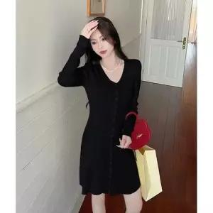 원피스 치마 여사친 미니 이너 데일룩 프렌치니트 긴팔 A라인 브이넥 DAOL1